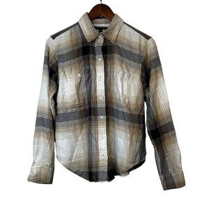 #865 Banana Republic Men's Small Plaid Button-Down Shirt Beige & Black